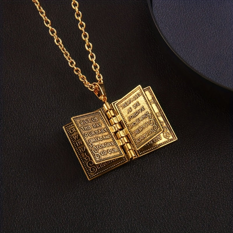 Unique Foldable Bible-Inspired Easter Cross Pendant - Long Hip Hop Book Necklace for Men and Women