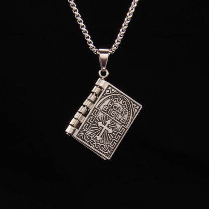 Unique Foldable Bible-Inspired Easter Cross Pendant - Long Hip Hop Book Necklace for Men and Women