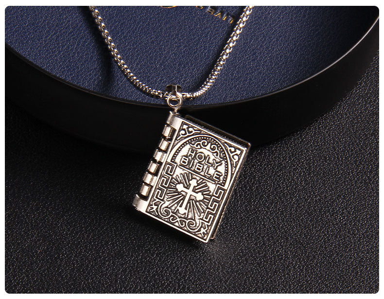 Unique Foldable Bible-Inspired Easter Cross Pendant - Long Hip Hop Book Necklace for Men and Women