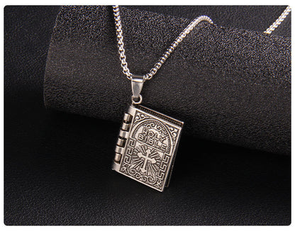 Unique Foldable Bible-Inspired Easter Cross Pendant - Long Hip Hop Book Necklace for Men and Women