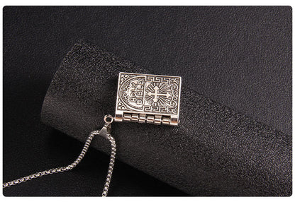 Unique Foldable Bible-Inspired Easter Cross Pendant - Long Hip Hop Book Necklace for Men and Women