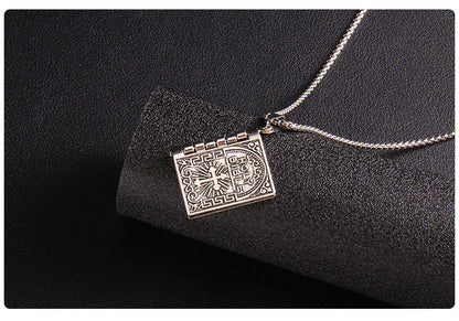 Unique Foldable Bible-Inspired Easter Cross Pendant - Long Hip Hop Book Necklace for Men and Women