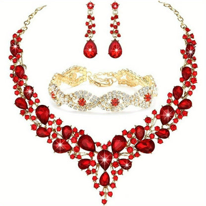 Radiant 3/4-Piece Rhinestone Jewelry Set – Perfect for Brides and Special Occasions