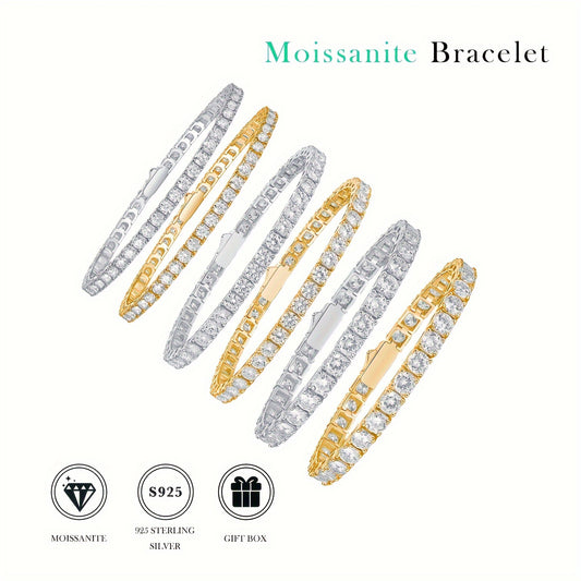 1pc 925 Sterling Silver Elegant Luxury Moissanite Tennis Bracelet, Exquisite Fashion Wristlet for Mother Wife Birthday Holiday Anniversary Gift