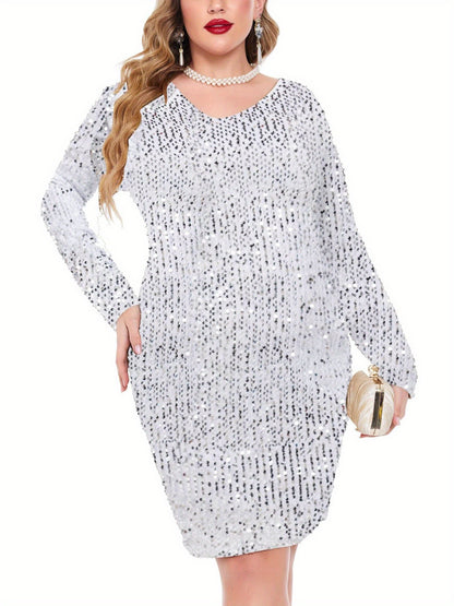 ELESOL Women's Plus Size Sequin Dresses - V-Neck Party Cocktail Dresses