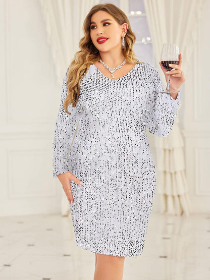 ELESOL Women's Plus Size Sequin Dresses - V-Neck Party Cocktail Dresses