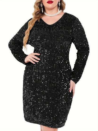 ELESOL Women's Plus Size Sequin Dresses - V-Neck Party Cocktail Dresses