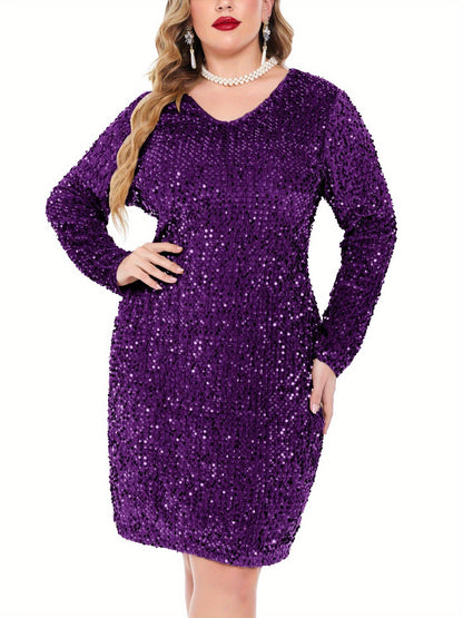 ELESOL Women's Plus Size Sequin Dresses - V-Neck Party Cocktail Dresses