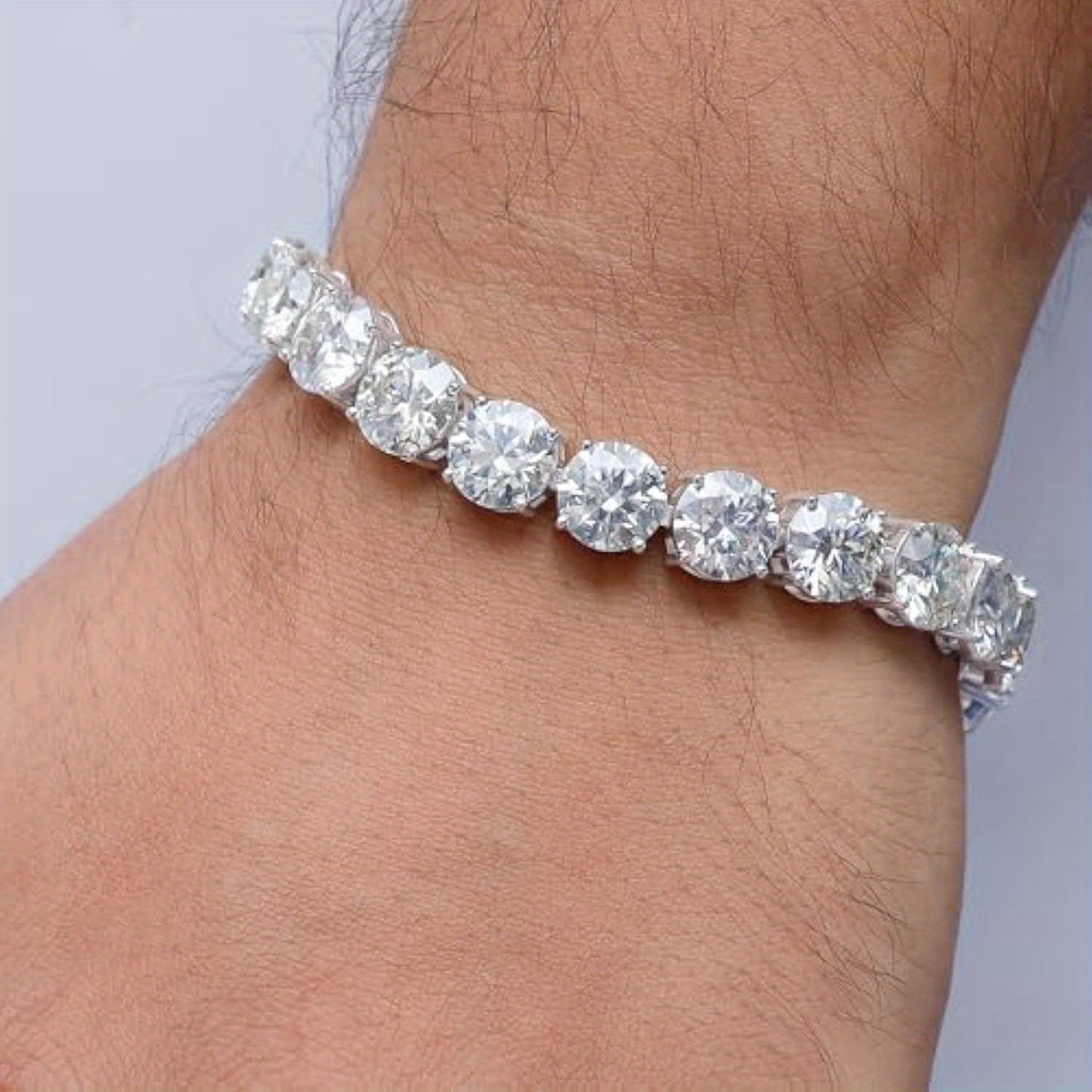 68-84 carat Moissanite tennis bracelet, 10mm round laboratory synthetic Moissanite, 925 sterling silver bracelet for men & women alike 7 to 8.5 inches