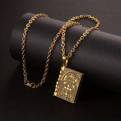 Unique Foldable Bible-Inspired Easter Cross Pendant - Long Hip Hop Book Necklace for Men and Women