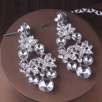 Glamorous Rhinestone Bridal Accessory Set – 3Pcs Alloy Wedding Tiara, Necklace ; Earrings Set