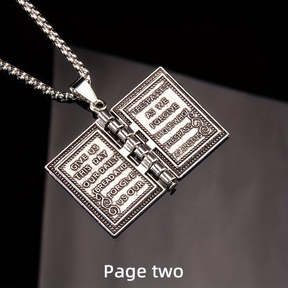 Unique Foldable Bible-Inspired Easter Cross Pendant - Long Hip Hop Book Necklace for Men and Women