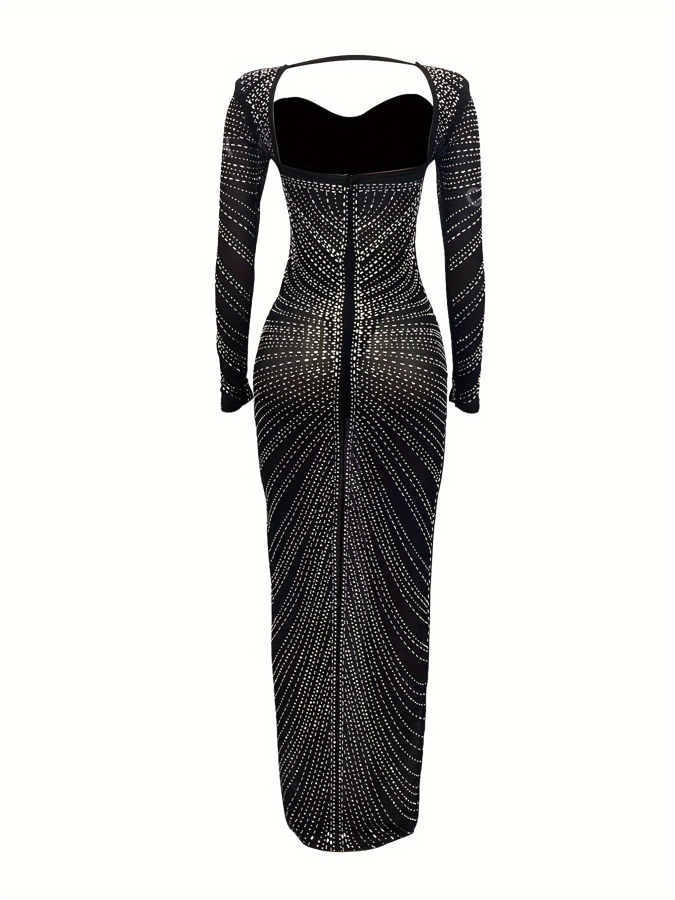 Elegant Solid Color Diamond Dress Square Neck Long Sleeve Celebrity Party Maxi Dress