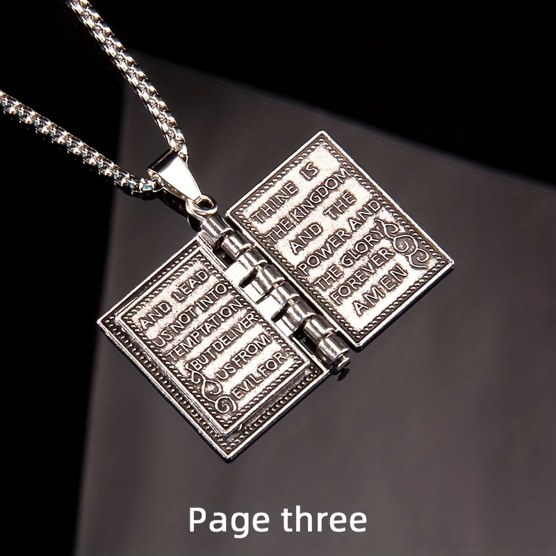 Unique Foldable Bible-Inspired Easter Cross Pendant - Long Hip Hop Book Necklace for Men and Women