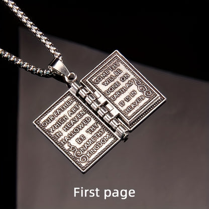 Unique Foldable Bible-Inspired Easter Cross Pendant - Long Hip Hop Book Necklace for Men and Women