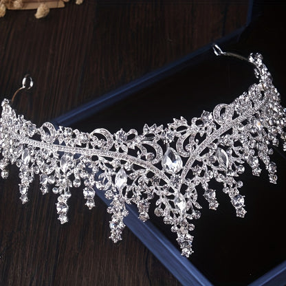 Glamorous Rhinestone Bridal Accessory Set – 3Pcs Alloy Wedding Tiara, Necklace ; Earrings Set