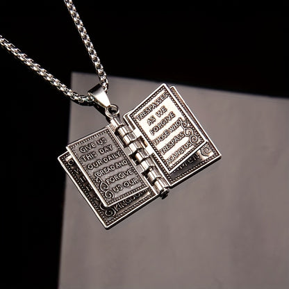 Unique Foldable Bible-Inspired Easter Cross Pendant - Long Hip Hop Book Necklace for Men and Women